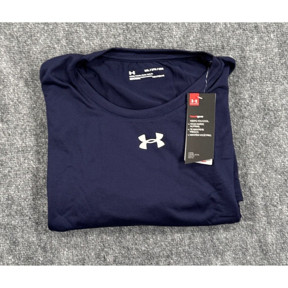 Under Armour HeatGear Shirt Mens 2XL Navy Blue Short Sleeve Performance NWT